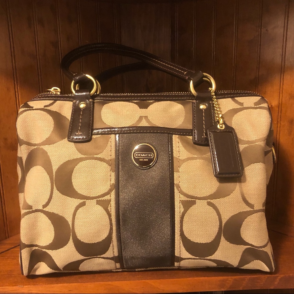 Coach Signature Stripe Brown and Tan Satchel Purse F24364-NWOT